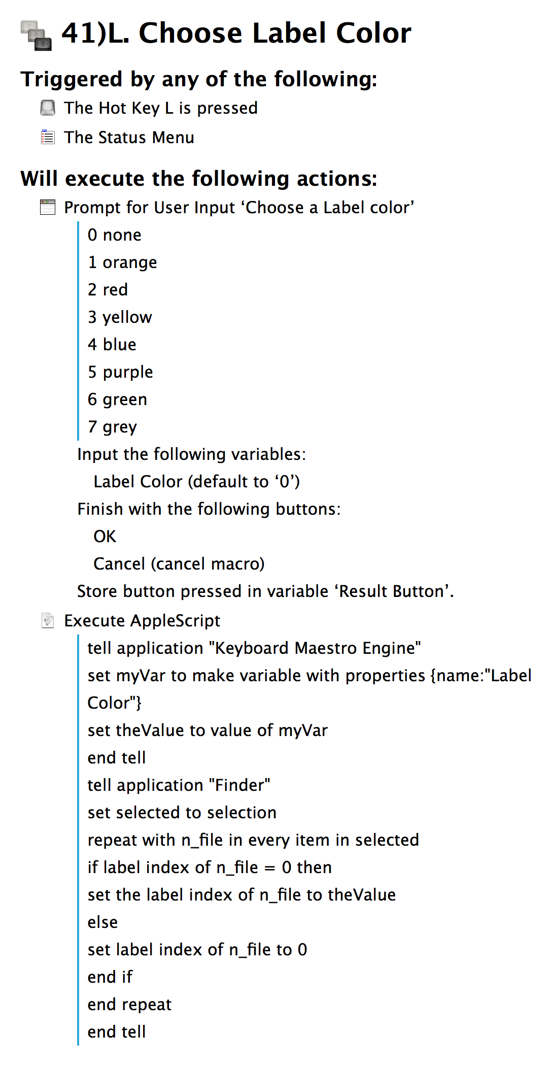 Keyboard Maestro macro for choosing label color in Finder