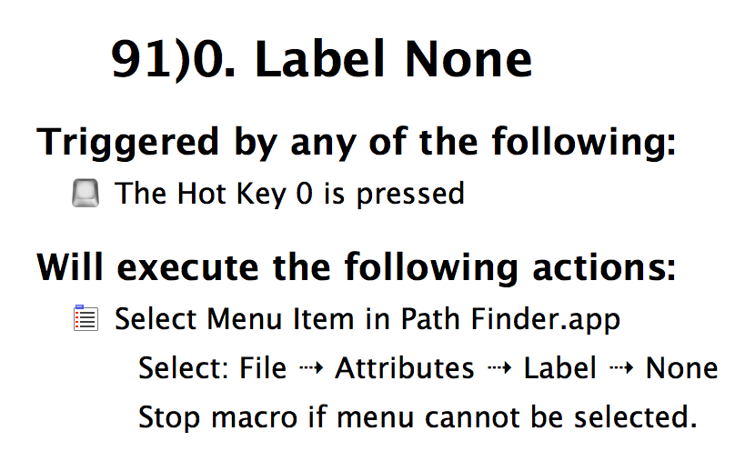 Change a Label color to None in Path Finder using Keyboard Maestro